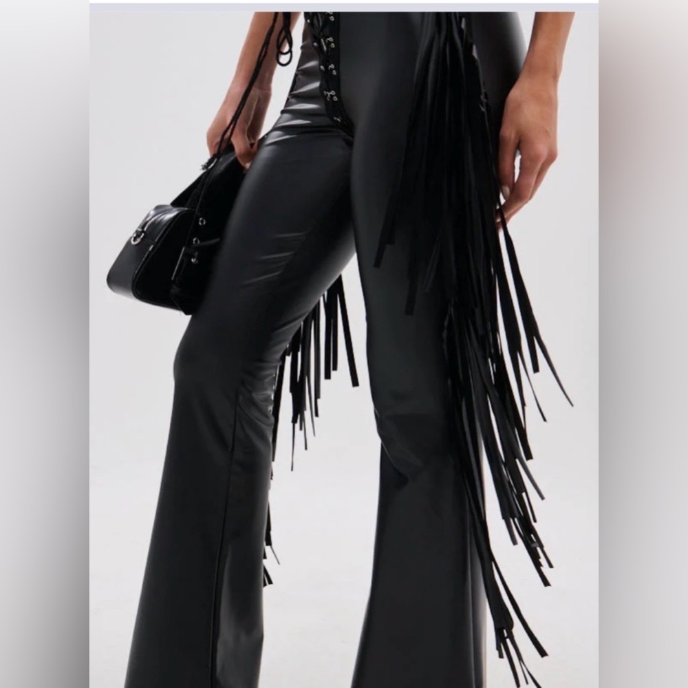 SHOW TIME FAUX LEATHER FLARE PANT WITH LACE UP - M